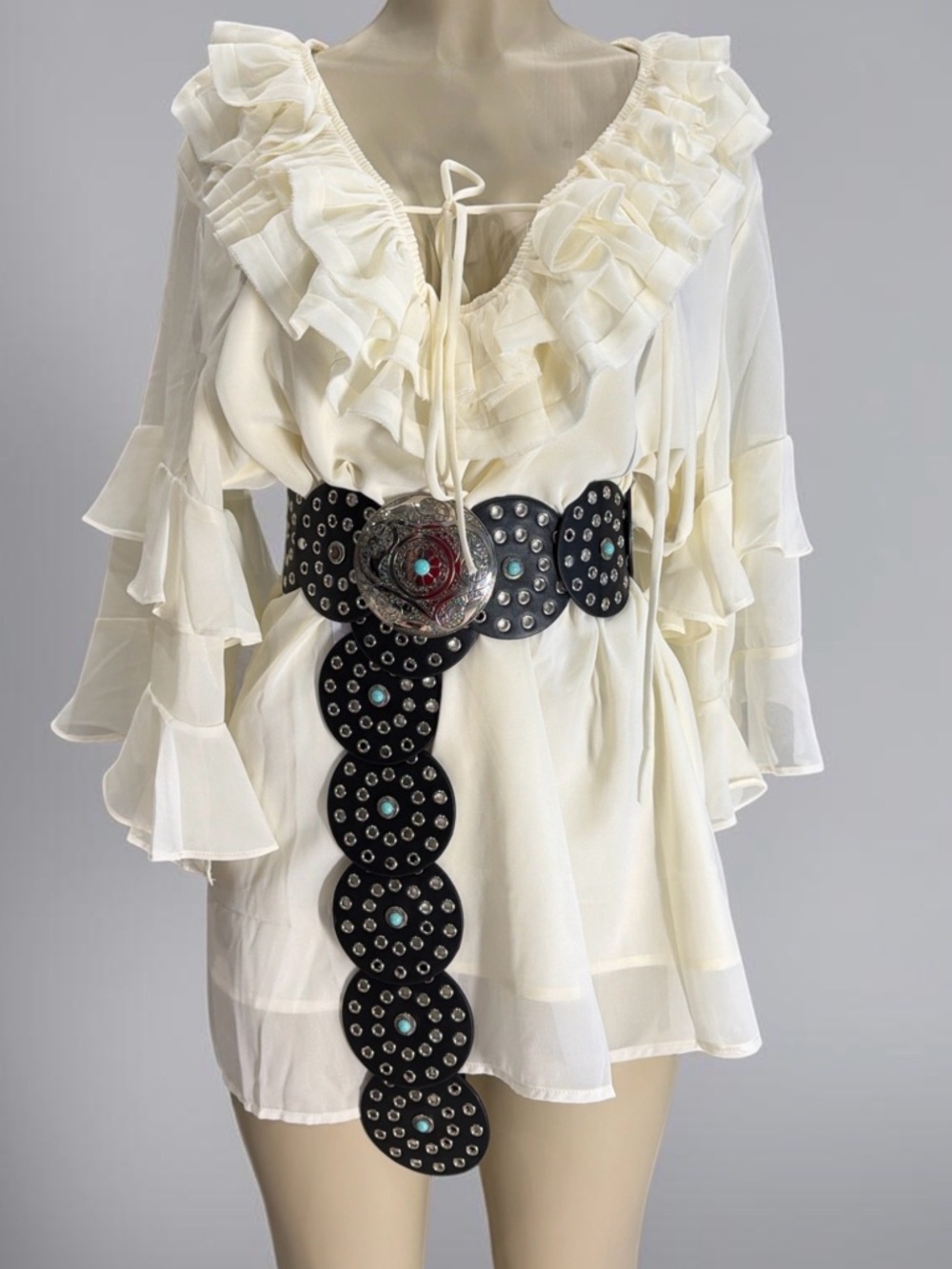 Sheer Ruffle V-Neck Mini Dress in Ivory